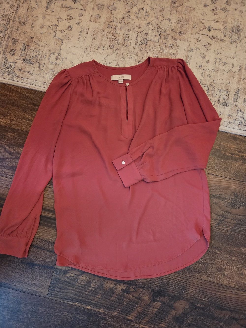 LOFT Women's Long-Sleeve Split-Neck Blouse in Rust